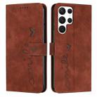 For Samsung Galaxy S23 Ultra 5G Skin Feel Heart Pattern Leather Phone Case(Brown) - 1