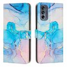 For Motorola Moto G62 5G Painted Marble Pattern Leather Phone Case(Pink Green) - 1