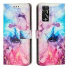 For Tecno Pova 2 Painted Marble Pattern Leather Phone Case(Pink Purple) - 1