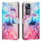 For Xiaomi 12T / 12T Pro Painted Marble Pattern Leather Phone Case(Pink Purple) - 1