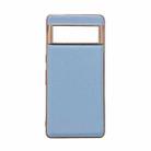 For Google Pixel 7 Pro Waves Series Nano Electroplating Genuine Leather Phone Case(Blue) - 1