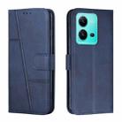 For vivo V25 / V25e Stitching Calf Texture Buckle Leather Phone Case(Blue) - 1