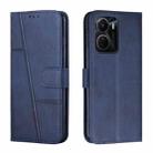 For vivo Y16 / Y02S Stitching Calf Texture Buckle Leather Phone Case(Blue) - 1