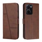 For vivo Y16 / Y02S Stitching Calf Texture Buckle Leather Phone Case(Brown) - 1