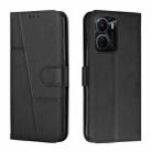 For vivo Y16 / Y02S Stitching Calf Texture Buckle Leather Phone Case(Black) - 1