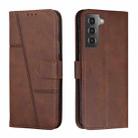 For Samsung Galaxy S23 5G Stitching Calf Texture Buckle Leather Phone Case(Brown) - 1
