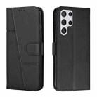For Samsung Galaxy S23 Ultra 5G Stitching Calf Texture Buckle Leather Phone Case(Black) - 1