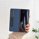 For Samsung Galaxy Z Fold4 Litchi Texture Metal Stand Folding Phone Case(Dark Blue) - 1