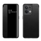 For OPPO Reno8 Magnetic Side Window View Flip Leather Phone Case(Black) - 1