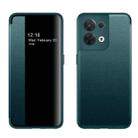 For OPPO Reno8 Magnetic Side Window View Flip Leather Phone Case(Green) - 1