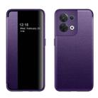 For OPPO Reno8 Magnetic Side Window View Flip Leather Phone Case(Purple) - 1