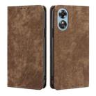 For OPPO A17 RFID Anti-theft Brush Magnetic Leather Phone Case(Brown) - 1