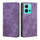 For vivo V25 5G/V25e 5G RFID Anti-theft Brush Magnetic Leather Phone Case(Purple) - 1