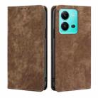 For vivo V25 5G/V25e 5G RFID Anti-theft Brush Magnetic Leather Phone Case(Brown) - 1