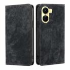 For vivo Y16 4G/Y02s 4G RFID Anti-theft Brush Magnetic Leather Phone Case(Black) - 1