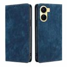 For vivo Y16 4G/Y02s 4G RFID Anti-theft Brush Magnetic Leather Phone Case(Blue) - 1