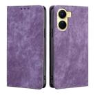 For vivo Y16 4G/Y02s 4G RFID Anti-theft Brush Magnetic Leather Phone Case(Purple) - 1