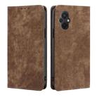 For Xiaomi Poco M5 4G RFID Anti-theft Brush Magnetic Leather Phone Case(Brown) - 1