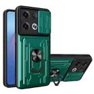 For OPPO Reno8 Pro 5G Sliding Camshield TPU+PC Phone Case with Card Slot(Dark Green) - 1