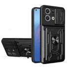 For OPPO Reno8 5G Sliding Camshield TPU+PC Phone Case with Card Slot(Black) - 1