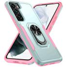 For Samsung Galaxy S23+ 5G Pioneer Armor PC + TPU Holder Phone Case(Green + Pink) - 1