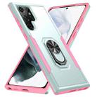 For Samsung Galaxy S23 Ultra 5G Pioneer Armor PC + TPU Holder Phone Case(Green + Pink) - 1