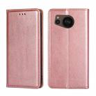 For Sharp Aquos sense7 Plus Gloss Oil Solid Color Magnetic Leather Phone Case(Rose Gold) - 1