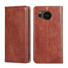 For Sharp Aquos sense7 Plus Gloss Oil Solid Color Magnetic Leather Phone Case(Brown) - 1