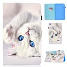 For Galaxy Tab S6 Lite Sewing Thread Horizontal Painted Flat Leather Case with Pen Cover & Anti Skid Strip & Card Slot & Holder(White Cat) - 1