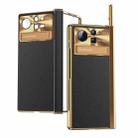 For Xiaomi Mix Fold 2 Plain Leather Double Hinged Folding Phone Case with Stylus(Gold+Black) - 1