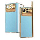 For Xiaomi Mix Fold 2 Plain Leather Double Hinged Folding Phone Case with Stylus(Gold+Blue) - 1