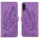 For Samsung Galaxy A14 5G Retro Skin Feel Butterflies Embossing Horizontal Flip Leather Phone Case(Purple) - 1