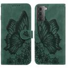 For Samsung Galaxy S23 5G Retro Skin Feel Butterflies Embossing Horizontal Flip Leather Phone Case(Green) - 1