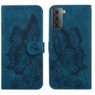 For Samsung Galaxy S23 5G Retro Skin Feel Butterflies Embossing Horizontal Flip Leather Phone Case(Blue) - 1