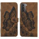 For Samsung Galaxy S23 5G Retro Skin Feel Butterflies Embossing Horizontal Flip Leather Phone Case(Brown) - 1