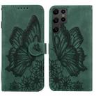 For Samsung Galaxy S23 Ultra 5G Retro Skin Feel Butterflies Embossing Horizontal Flip Leather Phone Case(Green) - 1