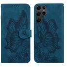 For Samsung Galaxy S23 Ultra 5G Retro Skin Feel Butterflies Embossing Horizontal Flip Leather Phone Case(Blue) - 1