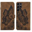 For Samsung Galaxy S23 Ultra 5G Retro Skin Feel Butterflies Embossing Horizontal Flip Leather Phone Case(Brown) - 1