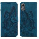 For OPPO A17 Retro Skin Feel Butterflies Embossing Horizontal Flip Leather Phone Case(Blue) - 1