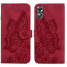 For OPPO A17 Retro Skin Feel Butterflies Embossing Horizontal Flip Leather Phone Case(Red) - 1