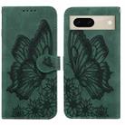 For Google Pixel 7 5G Retro Skin Feel Butterflies Embossing Horizontal Flip Leather Phone Case(Green) - 1