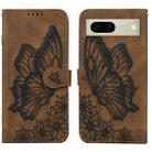 For Google Pixel 7 5G Retro Skin Feel Butterflies Embossing Horizontal Flip Leather Phone Case(Brown) - 1