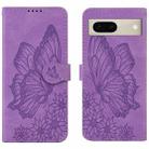 For Google Pixel 7 5G Retro Skin Feel Butterflies Embossing Horizontal Flip Leather Phone Case(Purple) - 1