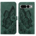 For Google Pixel 7 Pro 5G Retro Skin Feel Butterflies Embossing Horizontal Flip Leather Phone Case(Green) - 1