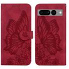 For Google Pixel 7 Pro 5G Retro Skin Feel Butterflies Embossing Horizontal Flip Leather Phone Case(Red) - 1