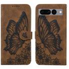 For Google Pixel 7 Pro 5G Retro Skin Feel Butterflies Embossing Horizontal Flip Leather Phone Case(Brown) - 1