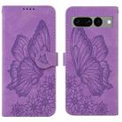 For Google Pixel 7 Pro 5G Retro Skin Feel Butterflies Embossing Horizontal Flip Leather Phone Case(Purple) - 1