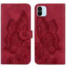 For Xiaomi Redmi A1 Retro Skin Feel Butterflies Embossing Horizontal Flip Leather Phone Case(Red) - 1