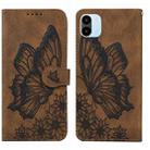 For Xiaomi Redmi A1 Retro Skin Feel Butterflies Embossing Horizontal Flip Leather Phone Case(Brown) - 1