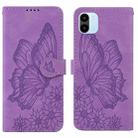 For Xiaomi Redmi A1 Retro Skin Feel Butterflies Embossing Horizontal Flip Leather Phone Case(Purple) - 1